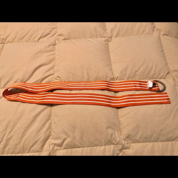 J Crew Fabric Skinny Belt Size S/M Orange with White Stripes Size S/M - Picture 5 of 5